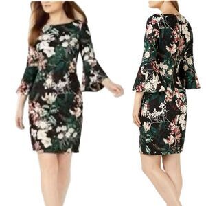 NWT Calvin Klein black with Floral 3/4 Bell Sleeve Sheath Dress Size 22W
